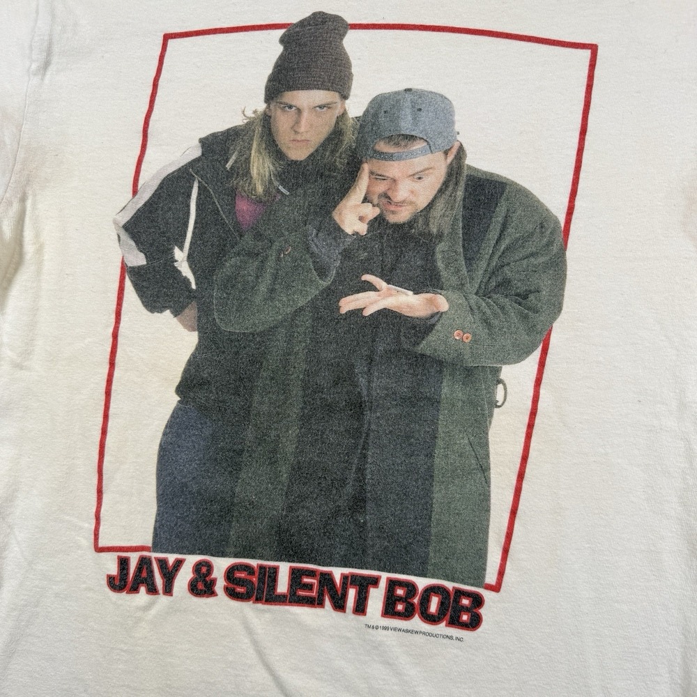 Hanes T-Shirt Men S White Jay & Silent Bob 1999 Vintage View Askew Graphic Tee
